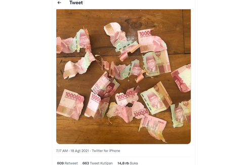 Viral, Twit Uang Rp 100.000 Rusak Dimakan Rayap, Bisakah Ditukar dengan yang Baru?