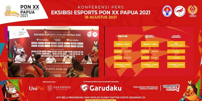 Konferensi pers virtual Ekshibisi Esports PON XX Papua 2021, Rabu (18/8/2021) sore WIB.