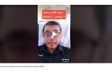 Tangkapan layar unggahan video yang menyebut kartu ATM akan ditarik dari bank.
