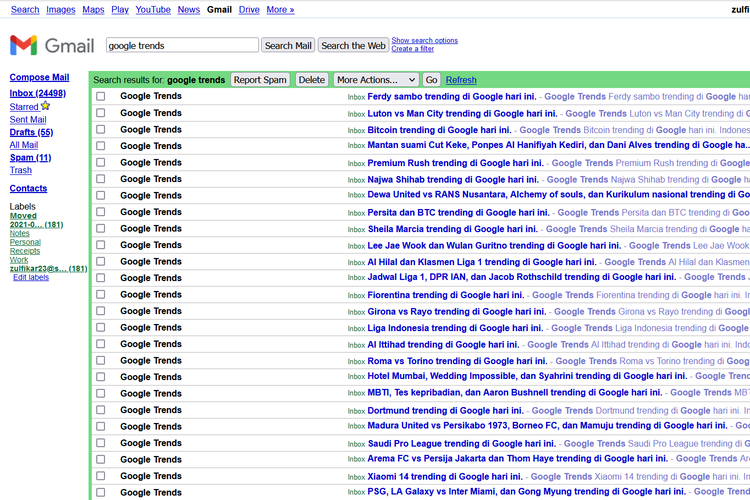 Tampilan Gmail HTML View yang bakal ditutup tahun ini.