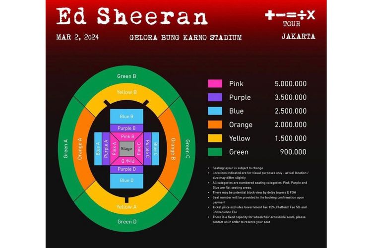Tangkapan layar tata letak tempat duduk konser Ed Sheeran 2024