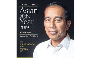Presiden Joko Widodo (Jokowi) tampil dalam halaman depan harian The Straits Times pada Kamis (5/12/2019)