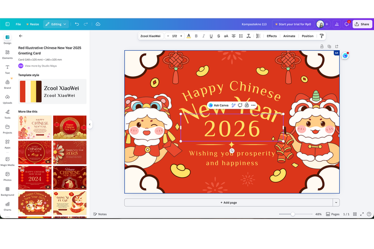 Ilustrasi bikin poster imlek di canva