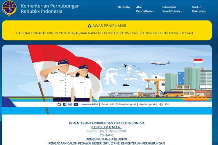 Tampilan beranda situs CPNS Kementerian Perhubungan