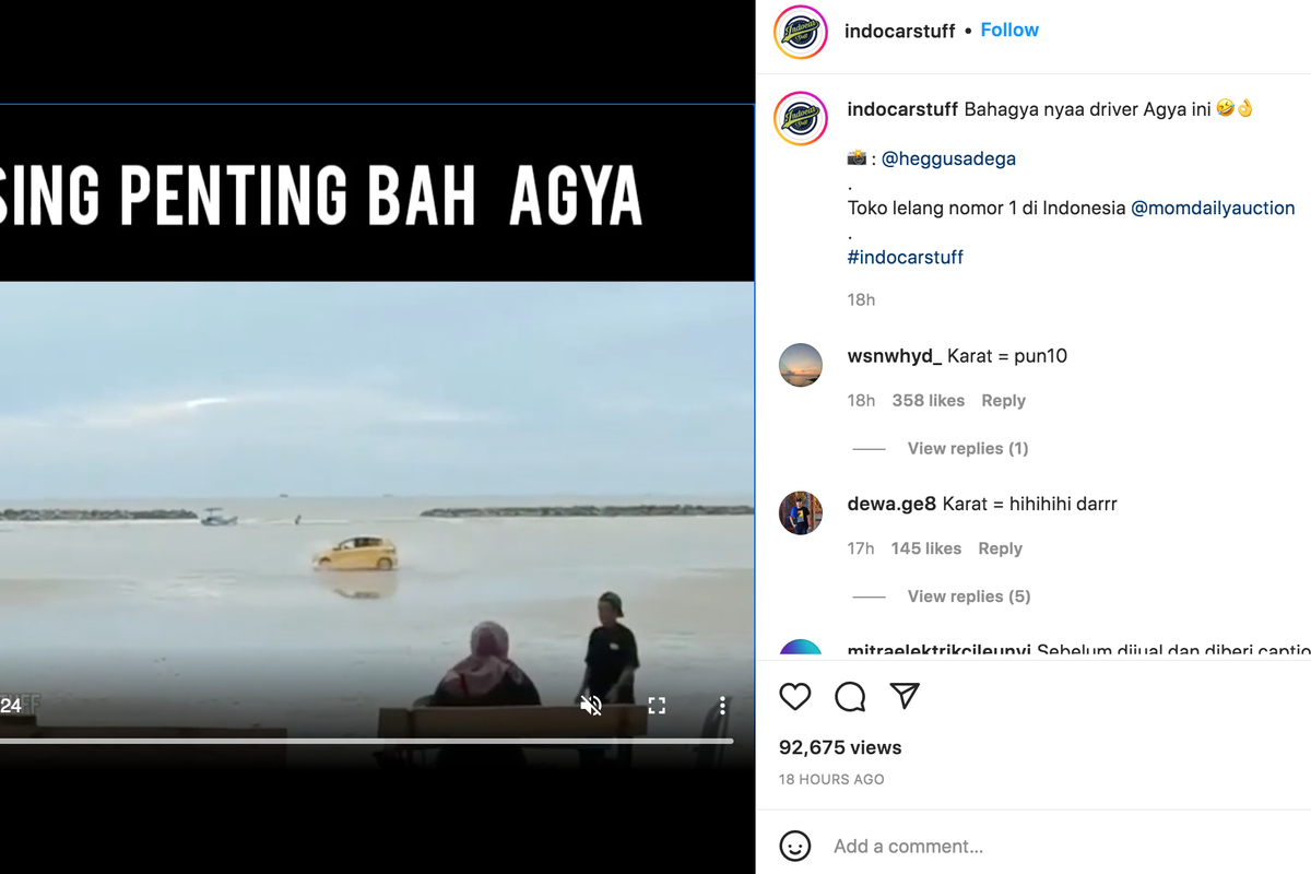 Video pengemudi Toyota Agya berkendara di pinggir pantai