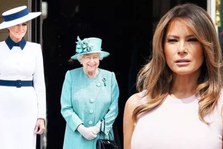 Melania Trump saat hadir di acara yang sama bersama Ratu Elizabeth II.