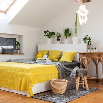 Ilustrasi kamar tidur minimalis bergaya skandinavia.