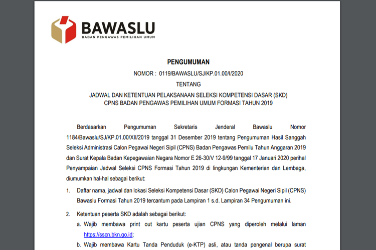 Contoh Soal Tes Cat Bawaslu