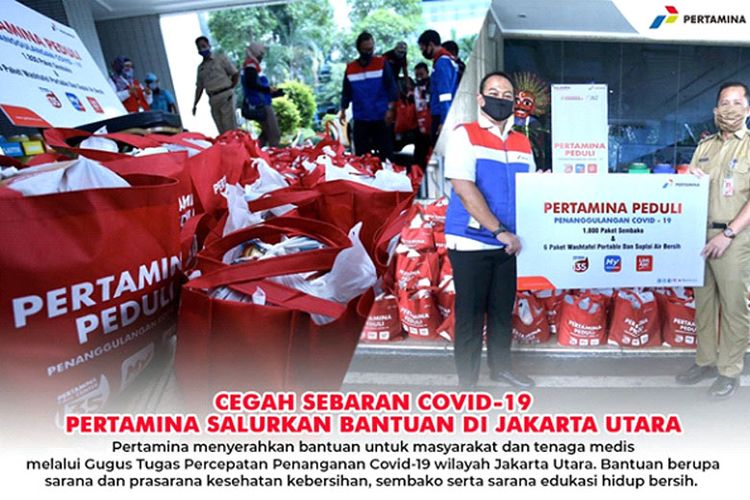 Bantuan paket sembako disalurkan oleh Pertamina ke wilayah Jakarta Utara.