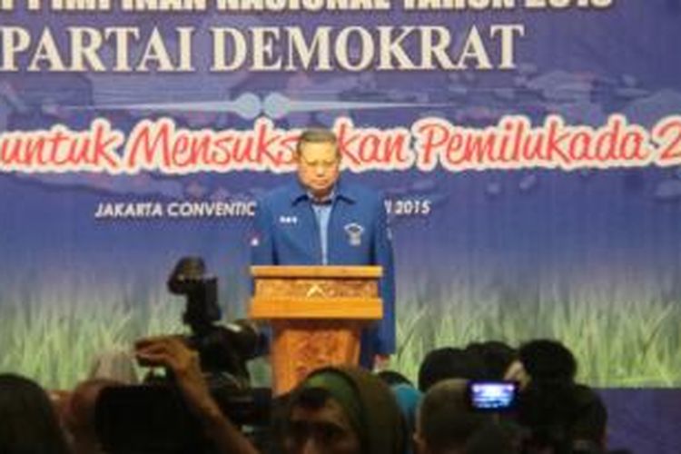 Ketua Umum DPP Partai Demkorat membuka rapat pimpinan nasional Partai Demokrat di JCC Senayan, Jakarta, Sabtu (4/7/2015).