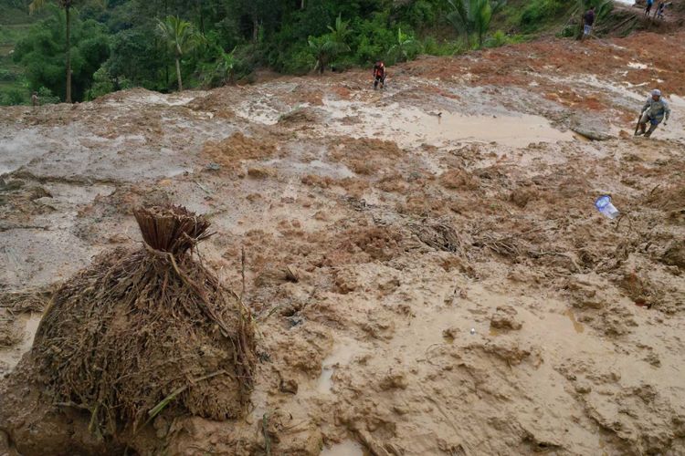  Relawan sedang mencari korban bencana longsor di Cisolok, Sukabumi, Jawa Barat, Selasa (1/1/2019).