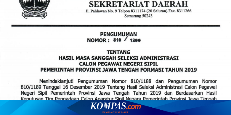 Pemprov Jateng Umumkan Hasil Sanggah Cpns 2019 156 Peserta Ganti Status Halaman All Kompas Com