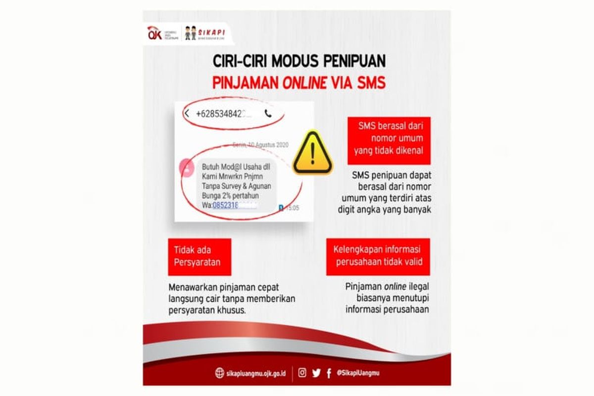 Ciri penipuan pinjaman online via SMS.