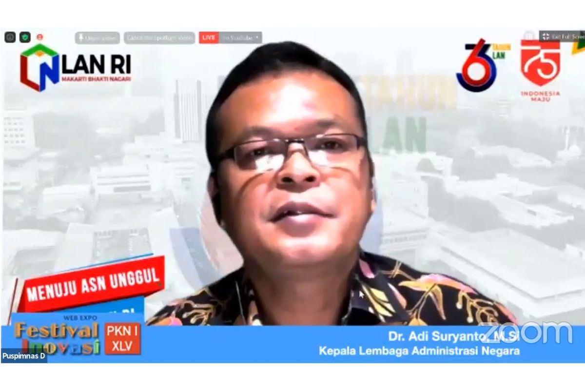 Adi Suryanto dalam pembukaan acara Web Expo Festival Inovasi Pelatihan Kepemimpinan Nasional (PKN) Tingkat I Angkatan XLV tahun 2020 yang diselenggarakan secara virtual, Selasa (15/9/2020).