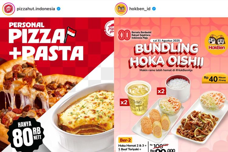 Promo kemerdekaan dari Pizza Hut dan HokBen selama Agustus 2025.