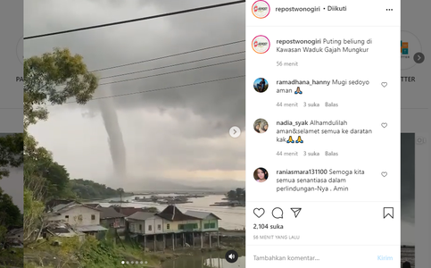 Tornado Seen on Gajah Mungkur Dam in Indonesia's Central Java