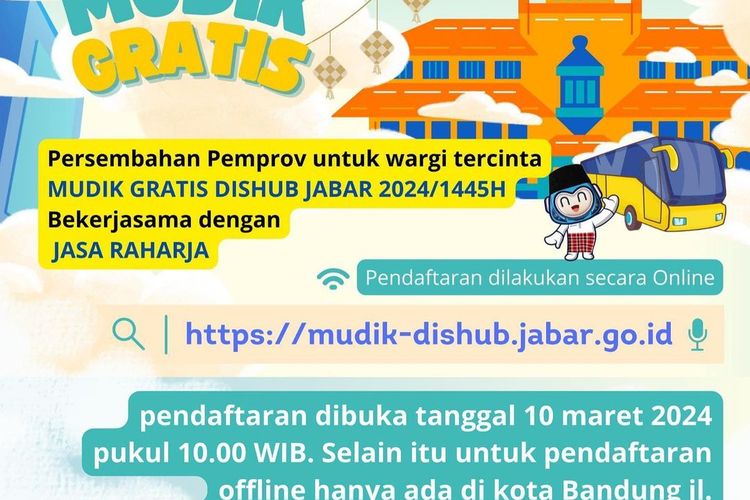 Cara daftar mudik gratis Dishub Jabar 2024 yang dibuka mulai hari ini, 10 Maret 2024.