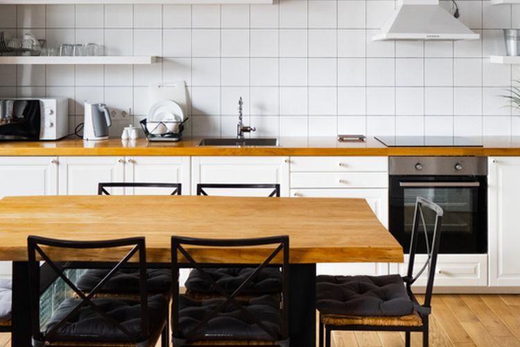 Ilustrasi dapur industrial, dapur bergaya modern. 