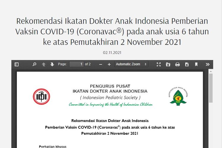 Rekomendasi Ikatan Dokter Anak Indonesia 
