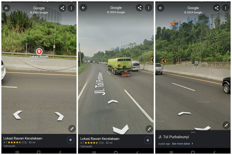 Ilustrasi fitur Street View untuk titik Lokasi Rawan Kecelakaan di tol Cipularang Km 92 di Google Maps.