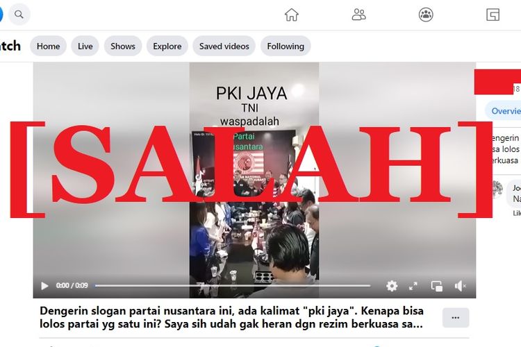 Tangkapan layar Facebook narasi yang menyebut bahwa Partai Kebangkitan Nusantara (PKN) menyerukan PKI jaya