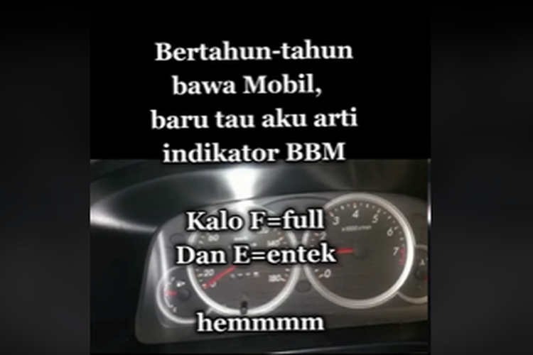 Tangkapan layar video TikTok soal arti E pada indikator BBM kendaraan