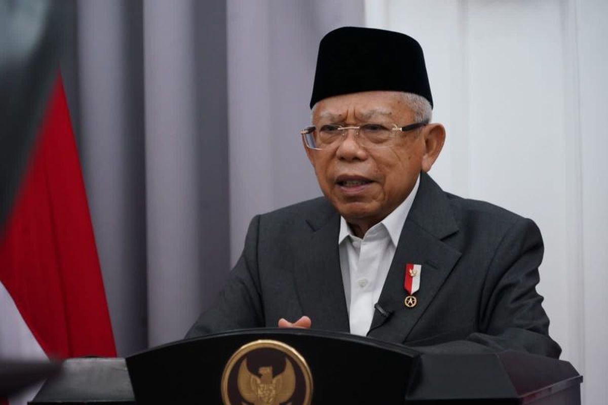 Wapres Ma'ruf Amin memberikan sambutan secara virtual di acara Forum Ekonomi Merdeka yang diselenggarakan di Jakarta, Senin (28/2/2022). ANTARA/HO-BPMI Setwapres