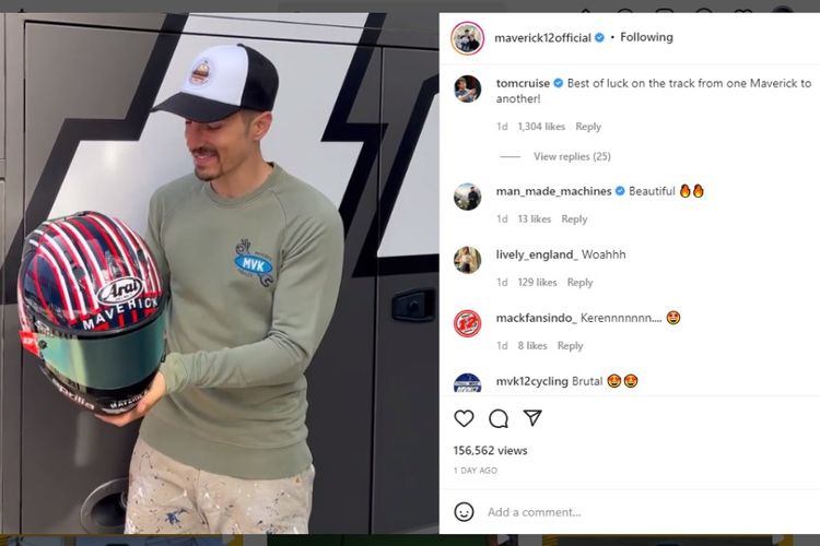 Maverick Vinales mendapat dukungan langsung dari Tom Cruise pada MotoGP Spanyol 2022