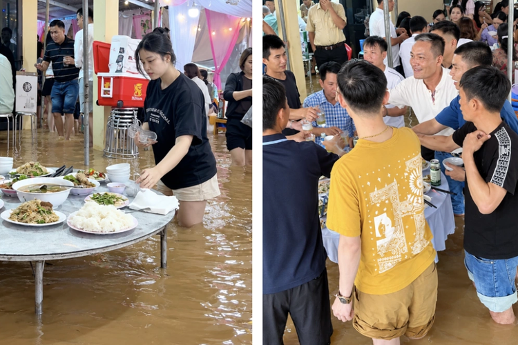 Penampakan Banjir Rendam Pesta Pernikahan di Vietnam, Tamu Tetap Makan Sambil Berdiri