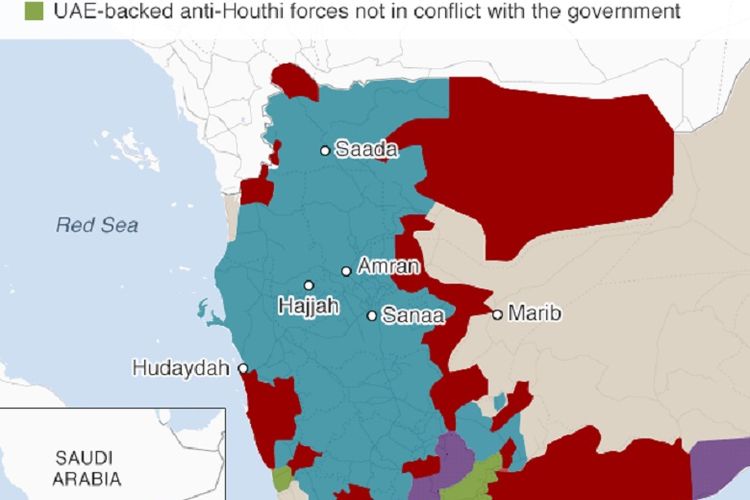 Yaman: Area pengendalian dan konflik.