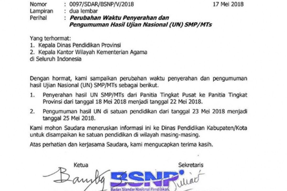 Pengunduran Jadwal Pengumuman Hasil UN SMP