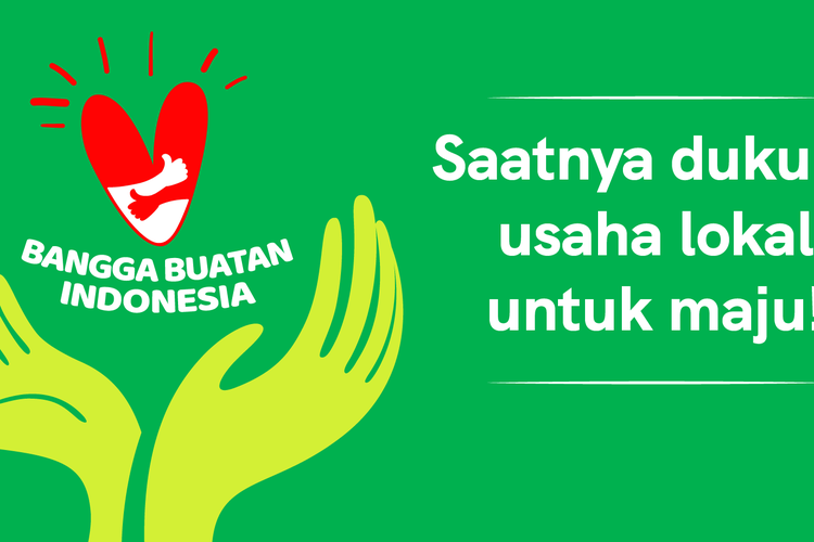 Poster dukungan untuk meningkatkan penjualan UMKM lewat program #BanggaBuatanIndonesia.