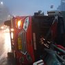 Sopir Mengantuk, Bus Pariwisata Tabrak Pembatas Jalan dan Terguling di Tol Cawang-Grogol