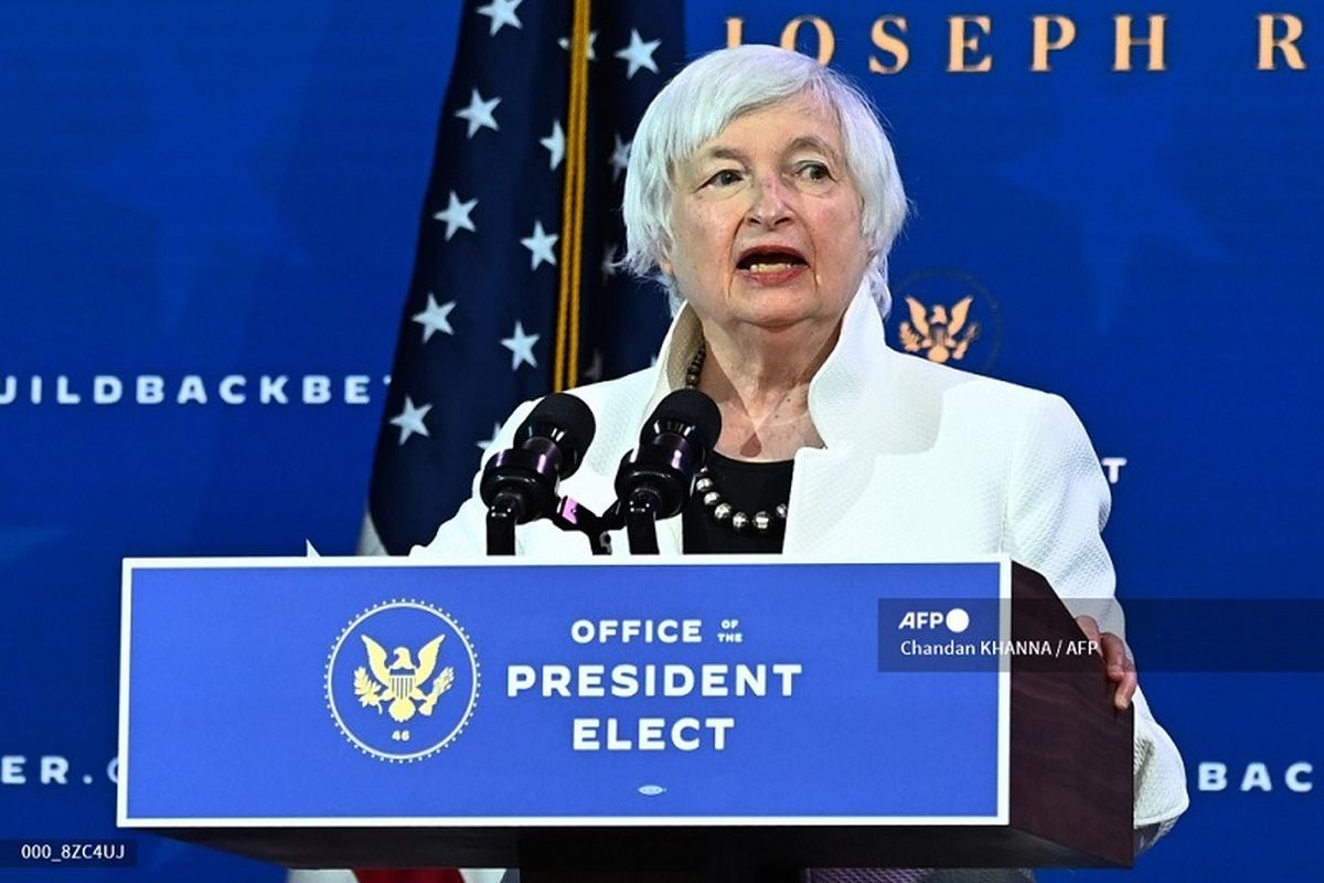 foto file ini diambil pada tanggal 1 Desember 2020 Janet Yellen, calon Menteri Keuangan AS, berbicara selama acara pengumuman kabinet di The Queen Theatre di Wilmington, Delaware.