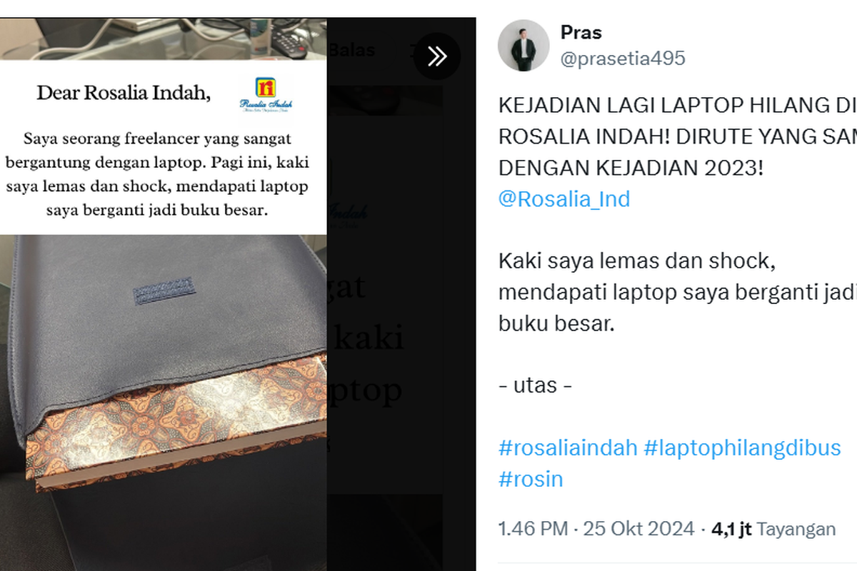 Curhatan penumpang PO Rosalia Indah yang jadi korban pencurian laptop