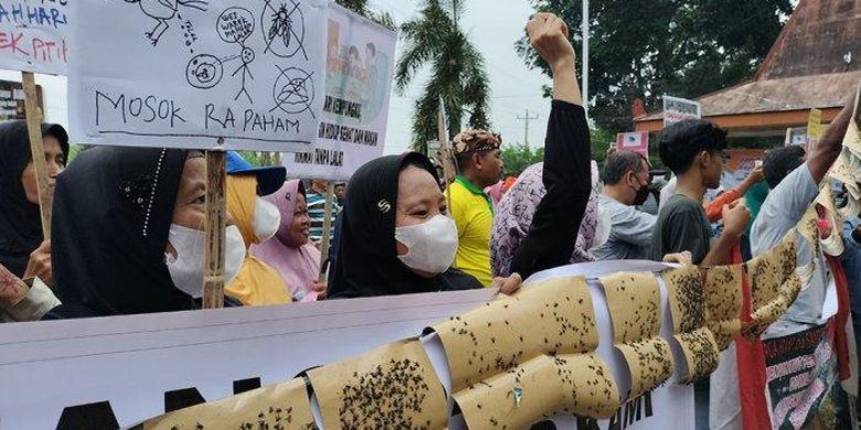 Warga Desa Kedungsari, Kecamatan Gebog, Kabupaten Kudus, Jawa Tengah, berunjuk rasa buntut adanya kandang ayam di dekat permukiman mereka, yang mengundang lalat dalam jumlah besar setiap kali masa panen.