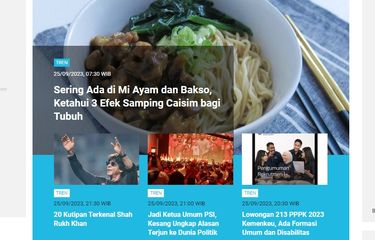 Tangkapan layar berita populer di laman Tren sepanjang Senin (25/9/2023) hingga Selasa (26/9/2023) pagi.