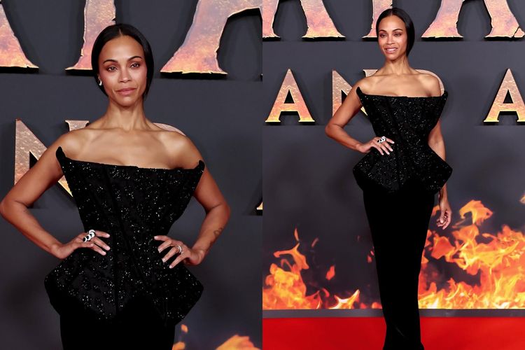 Zoe Saldana dalam world premiere film terbarunya Avatar: Fire and Ash di Paris, Perancis.