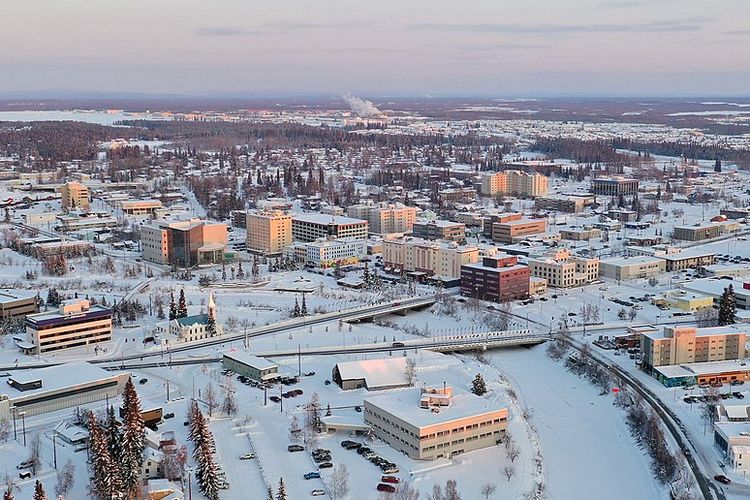 Pemandangan udara di Fairbanks, Alaska, AS. Fairbanks adalah salah satu kota terdingin di dunia.