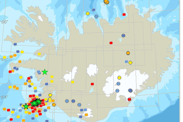 Turbulensi dan aktivitas seismik di Islandia pada Kamis (4/3/2021) menurut Icelandic Meteorological Office.
