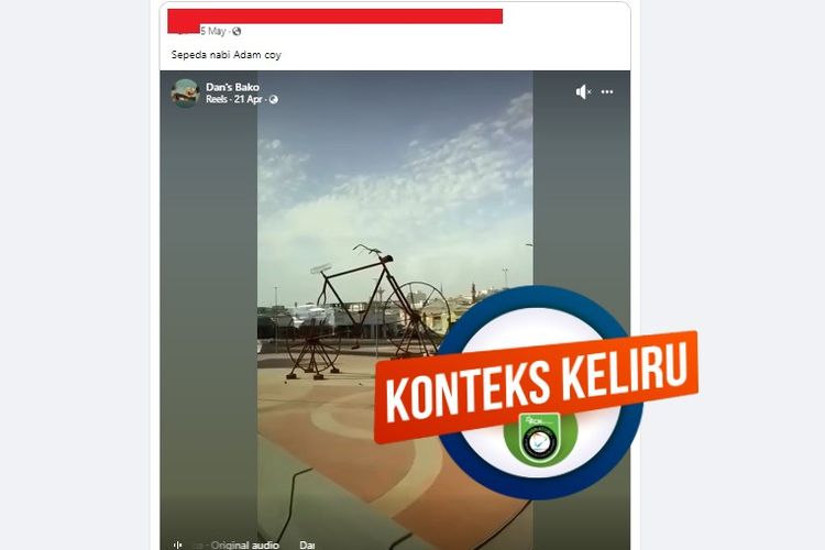 Tangkapan layar Facebook narasi yang menyebut bahwa terdapat sepeda Nabi Adam