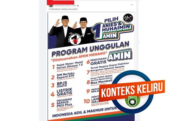 Tangkapan layar Facebook flyer berisi sepuluh program unggulan Anies-Muhaimin