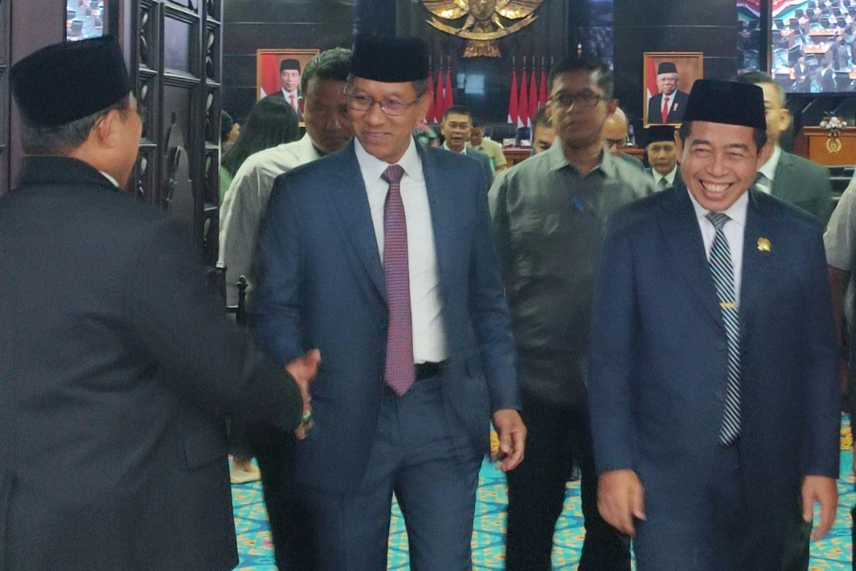Penjabat Gubernur DKI Jakarta Heru Budi Hartono usai rapat Paripurna di DPRD DKI Jakarta, Selasa (7/11/2023).