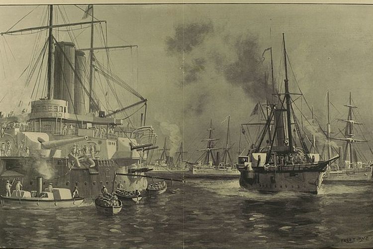 Ilustrasi perang Inggris dan Zanzibar, perang tersingkat selama 38 menit. [Via Wikimedia Commons]