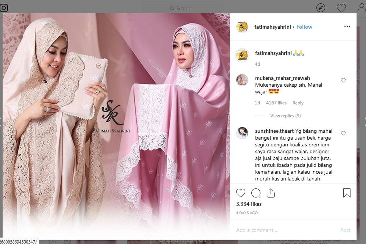 Bidik layar akun Instagram toko daring milik Syahrini, @fatimahsyahrini.