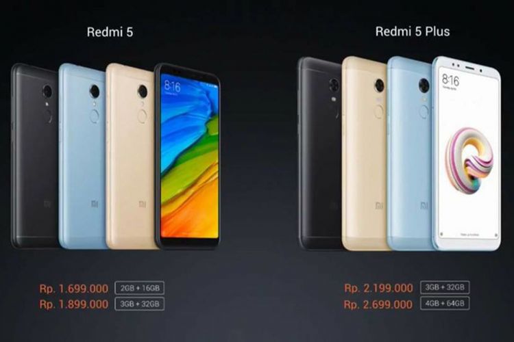 Smartphone Xiaomi Redmi 5 dan Redmi 5 Plus dalam berbagai varian.