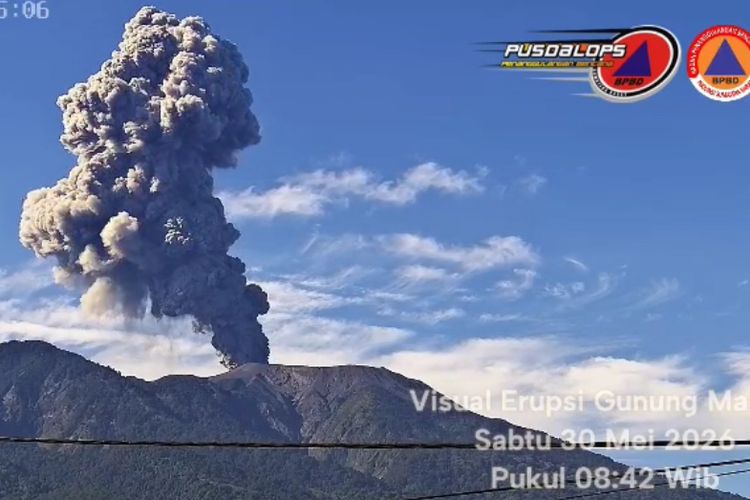 Gunung Marapi Status Waspada, Pos PGA Catat 6 Kali Erupsi Selama Mei 2026