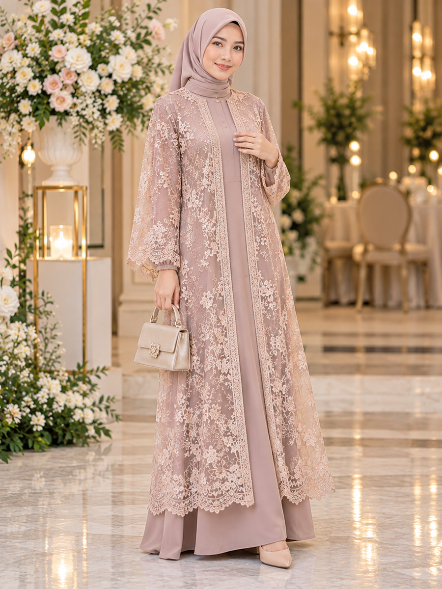 Outer Brokat Transparan, Cocok untuk Gamis Polos.

