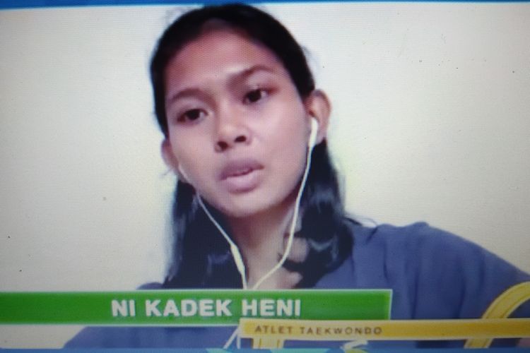 Tangkapan layar pada webinar, Jumat (1/10/2021), atlet taekwondo putri asal Provinsi DKI Jakarta Ni Kadek Heni memulai debut pada PON XX Papua 2021.

Heni akan bertanding di nomor under 46 kilogram putri.
