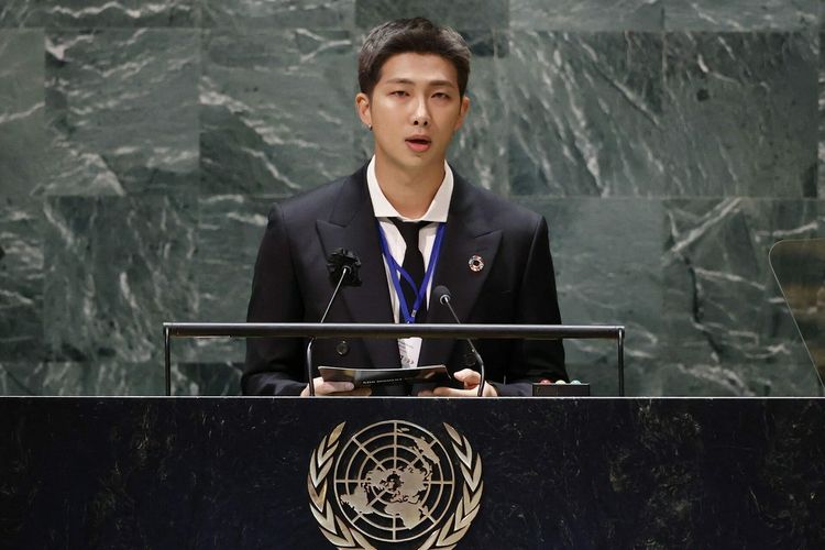 BTS saat menyampaikan pidato di PBB